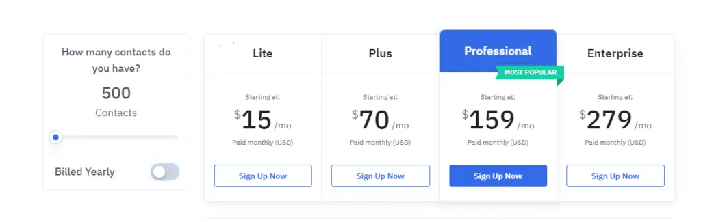 ActiveCampaign's pricing plan