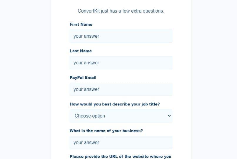 ConvertKit extra questions for affiliate program application