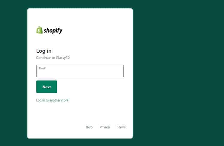 shopify login email