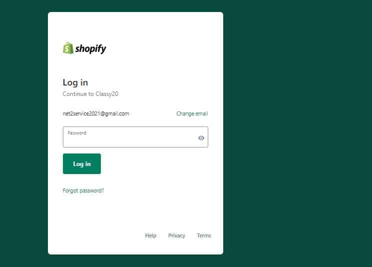 shopify login password