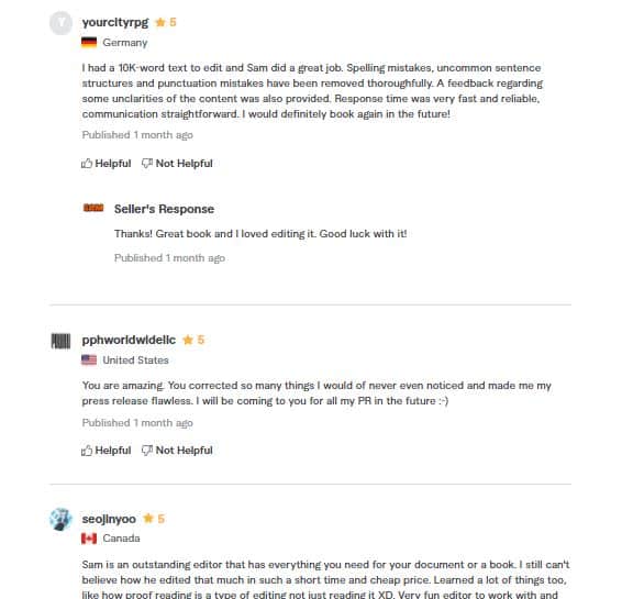 Sellers' review on Fiverr