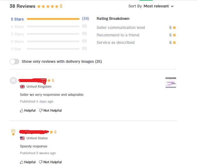 Ratings and reviews on Fiverr