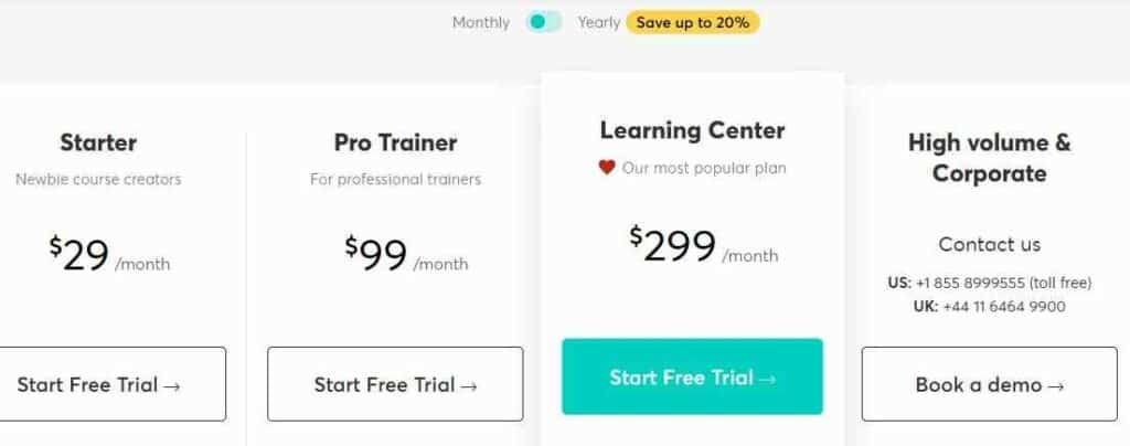 LearnWorlds's pricing plans