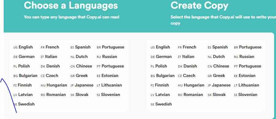 copy.ai languages