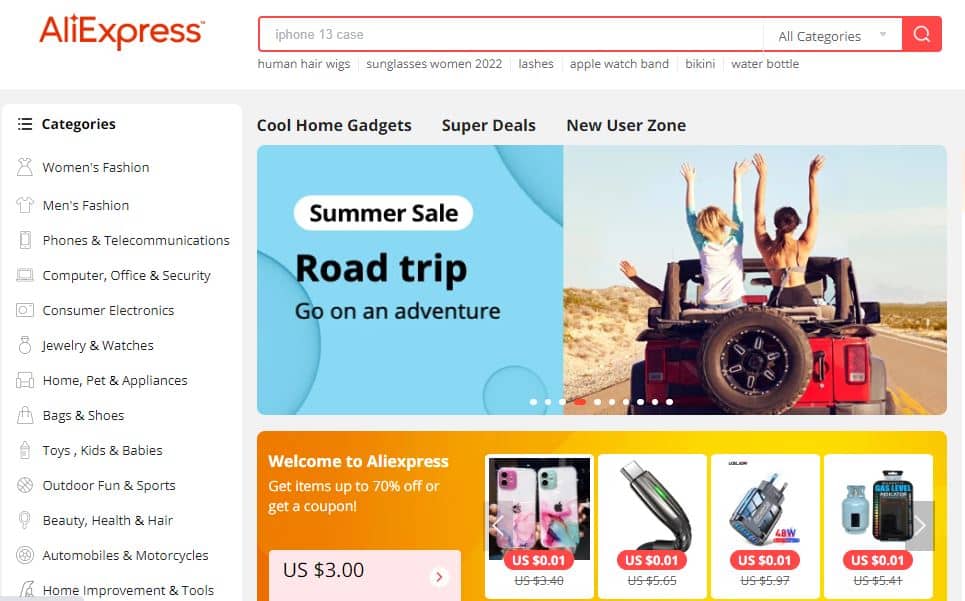 Products on Aliexpress