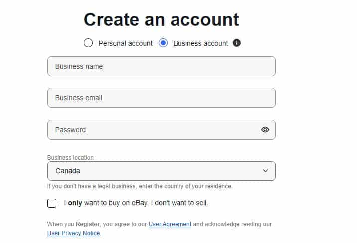 creating account on ebay canada