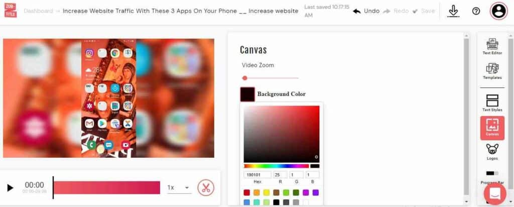 How to change canvas background on zubtitle