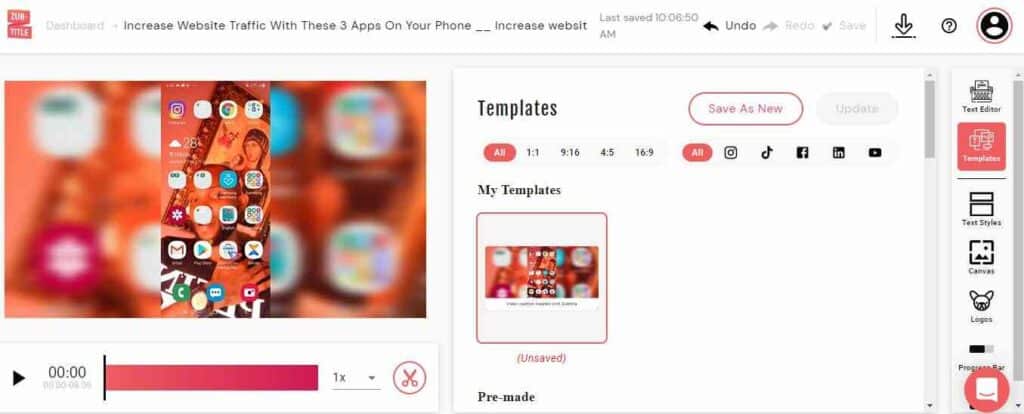 How to choose a video  template on zubtitle