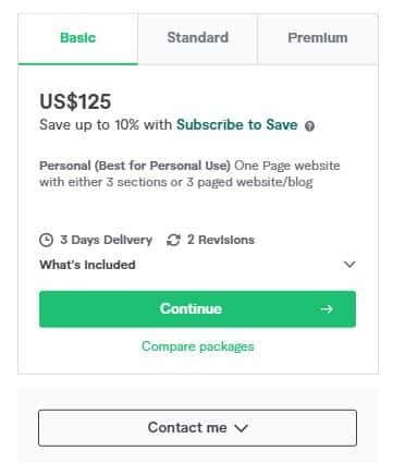 Fiverr seller service packages