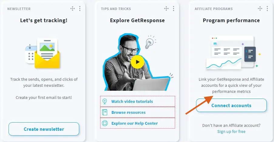 GetResponse allows you to connect your affiliate account to your dashboard