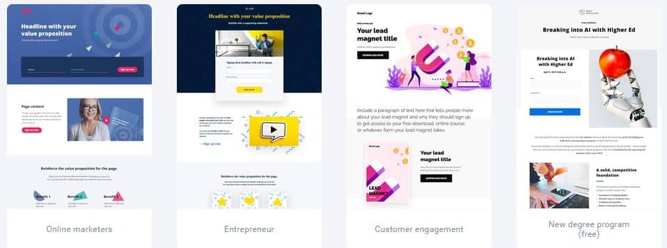 getresponse premade templates to design your landing page