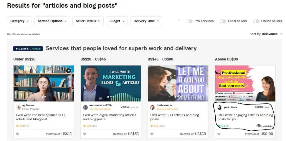 How to search for Fiverr sellers 