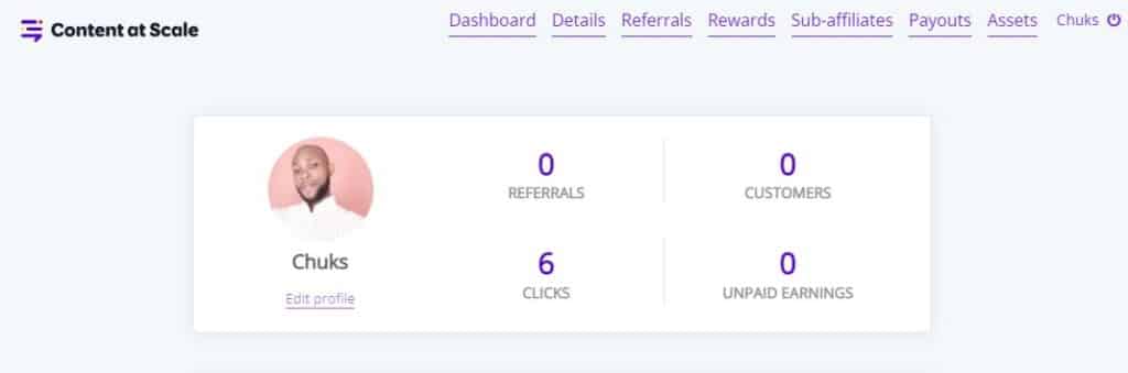 my content at scale affiliate dashboard