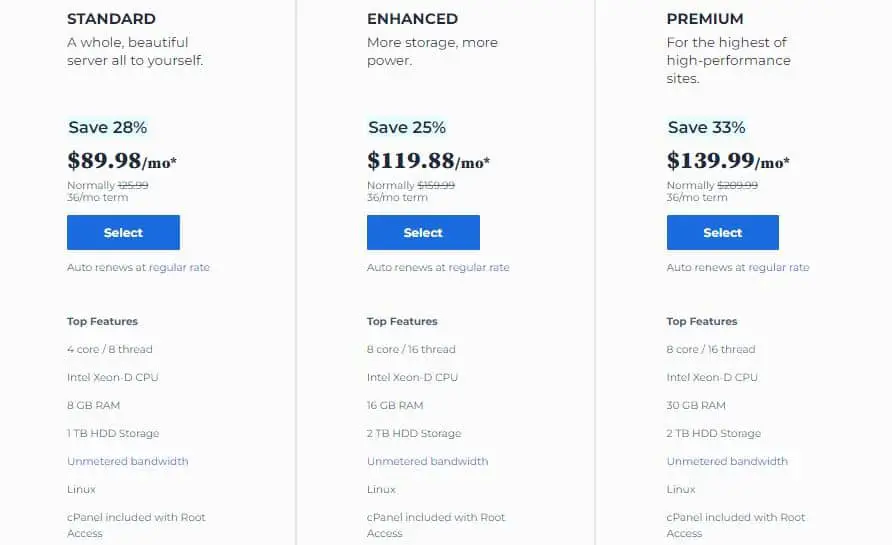 bluehost dedicated server pricing