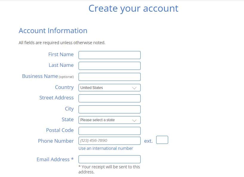 creating-account-information-on-Bluehost
