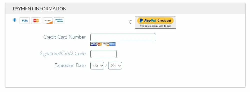 entering payment information for Bluehost hosting payment
