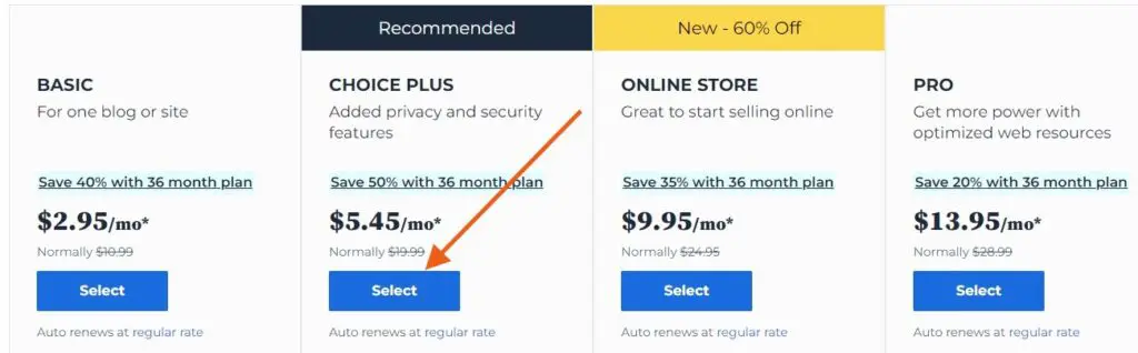 Bluehost choice plus  plan is best for niche sites