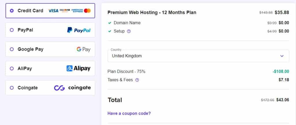 paying for web hosting on hostinger