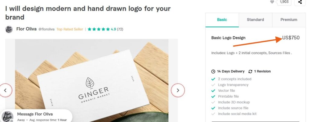 fiverr freelancer who charges $750 to design a logo