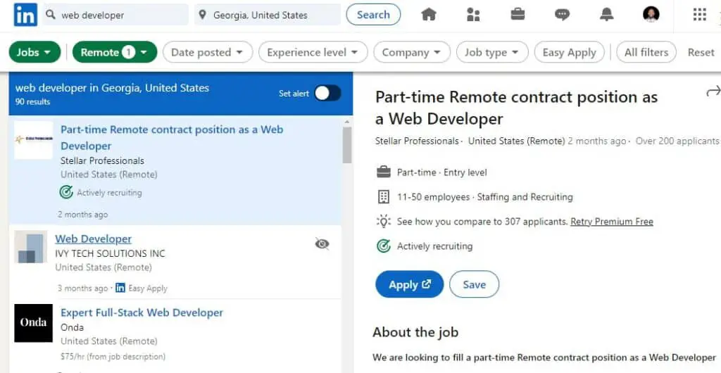 web developer jobs on LinkedIn
