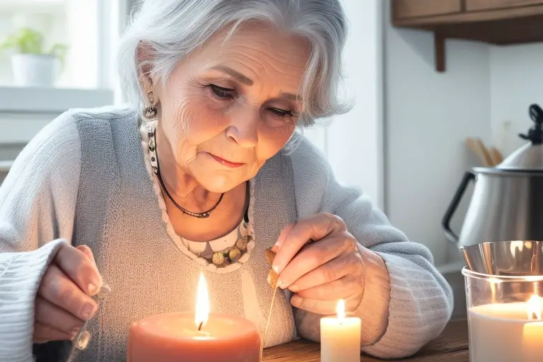 Senior citizen making  homemade candle