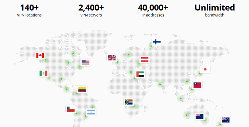 IPVanish servers in different location