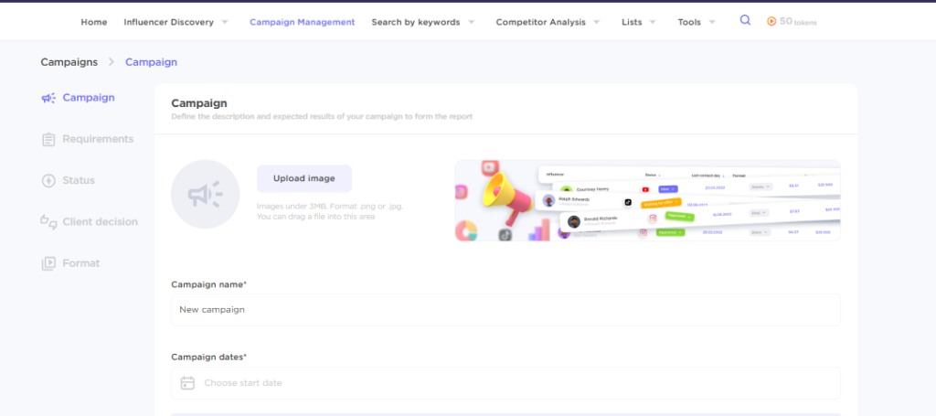 Creating a campaign on semrush influencer analytics