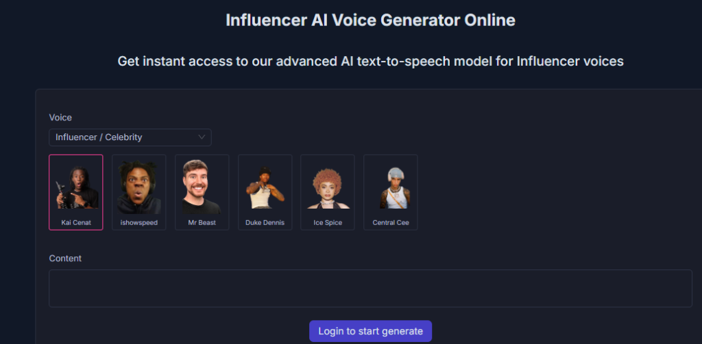 vsub ai influencer voice generator