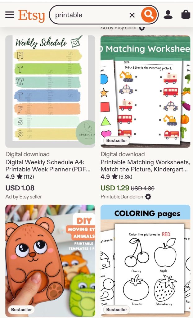 selling printables on etsy as a remote job for retirees