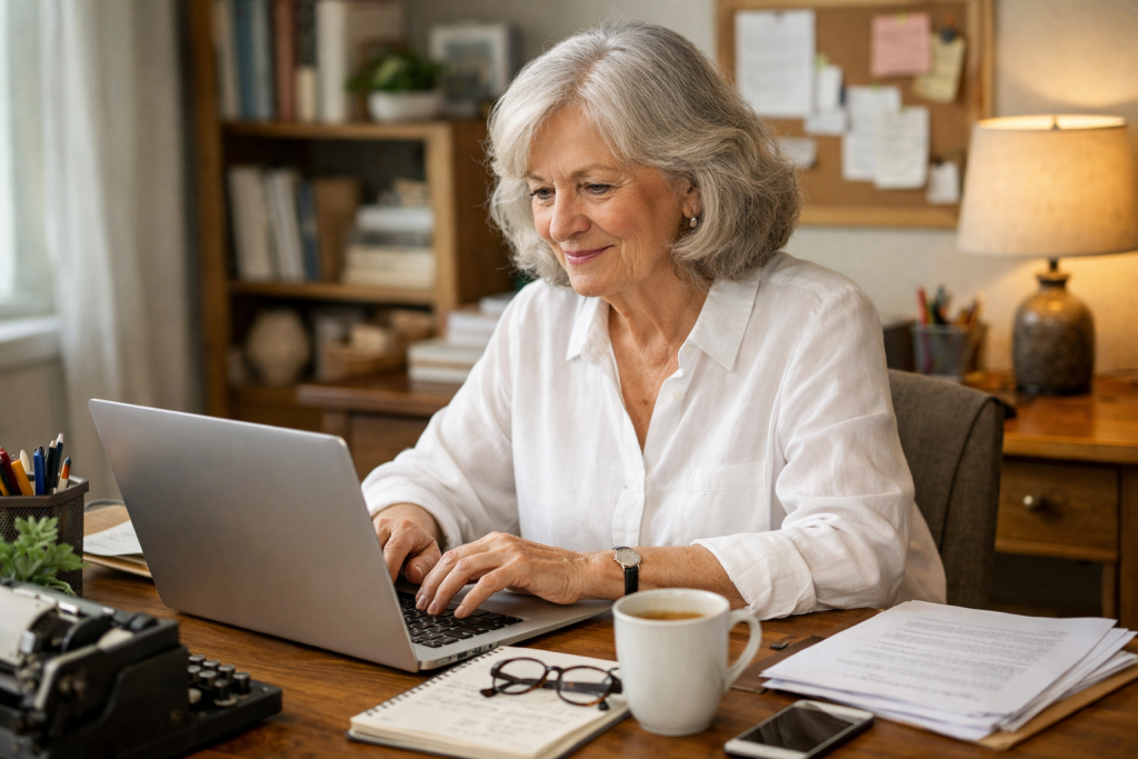 Senior working as a freelancer to earn extra income