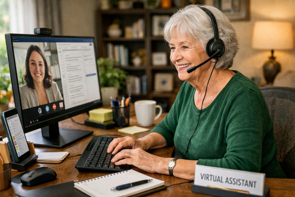 Senior woman working as a virtual assitant