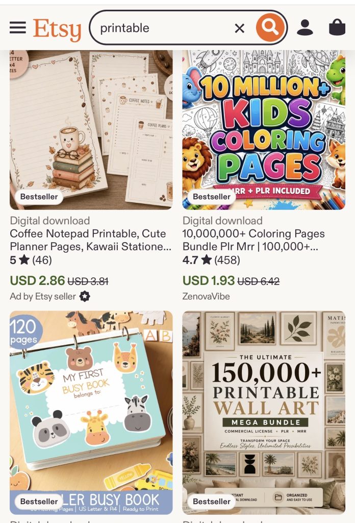 Venda de imprim&iacute;veis no Etsy