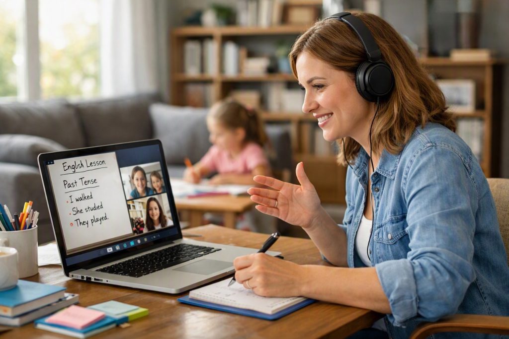 Woman teaching online